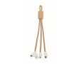 3-in-1 charging cable with cork trim and multiple connectors colour beige