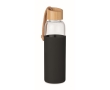 Glass drinking bottle, silicone cover, bamboo closure, 500 ml colour black