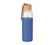Glass drinking bottle, silicone cover, bamboo closure, 500 ml colour royal blue