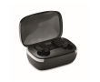 Black wireless Bluetooth earphones in charging case colour black