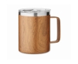 Recycled steel mug with lid and wood-effect, 300 ml colour brown