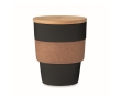 Recycled plastic cup with cork band and bamboo lid, 300 ml colour black