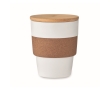 Recycled plastic cup with cork band and bamboo lid, 300 ml colour white