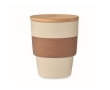 Recycled plastic cup with cork band and bamboo lid, 300 ml colour beige