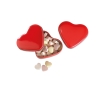 Small heart-shaped metal tin with heart-shaped sweets colour red