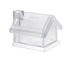 Money box in a house shape, transparent plastic colour transparent