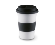 Travel ceramic mug with silicone band and lid, 400 ml colour black