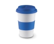 Travel ceramic mug with silicone band and lid, 400 ml colour blue