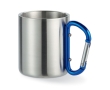 Double-walled stainless steel mug with carabiner handle, 220 ml colour blue