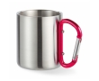Double-walled stainless steel mug with carabiner handle, 220 ml colour red