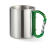 Double-walled stainless steel mug with carabiner handle, 220 ml colour green