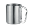 Double-walled stainless steel mug with carabiner handle, 220 ml colour matt silver