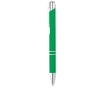 Metal ballpoint pen with rubberized surface and blue ink colour green