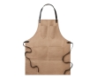 Waxed canvas apron, with pockets and leather strap for cooking colour taupe