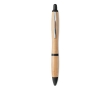 Bamboo pen with push button and ABS details, blue ink colour black