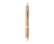 Bamboo pen with push button and ABS details, blue ink colour white