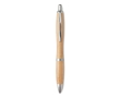 Bamboo pen with push button and ABS details, blue ink colour matt silver