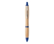 Bamboo pen with push button and ABS details, blue ink colour royal blue