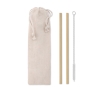 2 reusable bamboo drinking straws with cleaning brush and bag colour beige