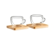Set of 2 espresso glasses with bamboo coasters, 90 ml colour transparent
