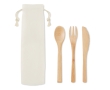 Bamboo cutlery set in canvas bag colour white