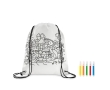 Non-woven backpack & pens with colourable design for children colour white