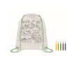 Non-woven backpack & pens with colourable design for children colour lime