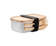 Steel lunch box with lid and bamboo cutlery, 600 ml colour wood