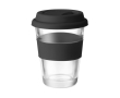 Glass takeaway cup with lid and silicone band, 350 ml colour black