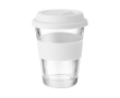 Glass takeaway cup with lid and silicone band, 350 ml colour white