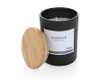 Scented candle with subtle fragrance, bamboo lid and logo colour black