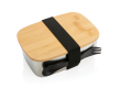 Steel lunchbox with wooden lid and cutlery set, 900 ml colour silver