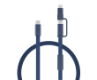 2-in-1 fast charging cable, braided anti-tangle, 60W, 120cm colour blue