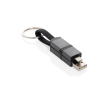 Fast-charging cable in recycled aluminium with 4-in-1 keyring colour grey