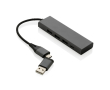 Recycled plastic USB hub with 4 ports: 3 USB, 1 type C colour dark grey