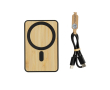 Magnetic bamboo wireless charging power bank, 5,000 mAh colour black