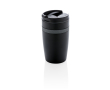 Compact promotional thermal mug with silicone band, 280 ml colour black