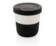 Eco takeaway cups with logo, grip and lid, 280 ml colour black