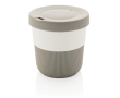 Eco takeaway cups with logo, grip and lid, 280 ml colour grey