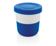 Eco takeaway cups with logo, grip and lid, 280 ml colour blue