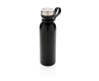Thermal bottle with logo and silicone carry loop, 600 ml colour black
