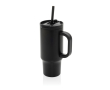 Recycled stainless steel thermal tumbler, straw, handle, 480ml colour black