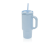 Recycled stainless steel thermal tumbler, straw, handle, 480ml colour blue