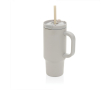 Recycled stainless steel thermal tumbler, straw, handle, 480ml colour grey