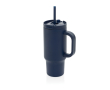 Recycled stainless steel thermal tumbler, straw, handle, 480ml colour navy-blue