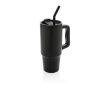 Recycled stainless steel thermal bottle with straw, 900 ml colour black