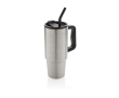 Recycled stainless steel thermal bottle with straw, 900 ml colour silver