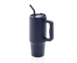 Recycled stainless steel thermal bottle with straw, 900 ml colour navy-blue