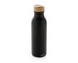 Recycled stainless steel bottle with bamboo lid, 600 ml colour black