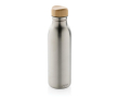 Recycled stainless steel bottle with bamboo lid, 600 ml colour silver